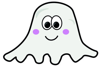 Cute ghost cartoon isolated on yellow background. Cartoon doodle.