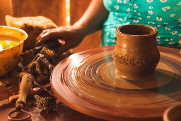Artisanal ceramic creation process. Traditional poor entrepreneurship in rural communities of Nicaragua, Central America, latina america.