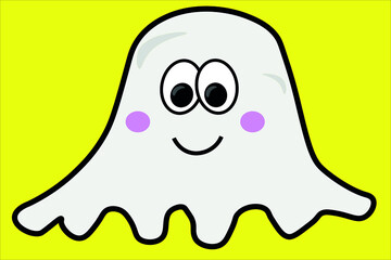 Cute ghost cartoon isolated on yellow background. Cartoon doodle.