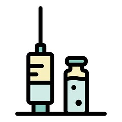 Injection syringe icon. Outline injection syringe vector icon color flat isolated