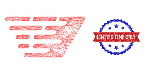 Net mesh rush effect framework icon, and bicolor unclean Limited Time Only seal stamp. Flat mesh created from rush effect icon and intersected lines. Vector seal with unclean bicolored style,