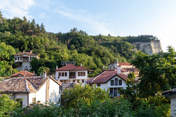 Typical street and old houses in historical town of Melnik, Bulgaria
