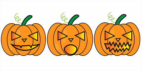 Set pumpkin on white background.Orange pumpkin with smile for your design for the holiday Halloween.Halloween party.