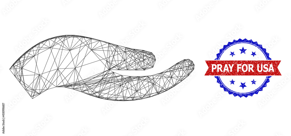 Poster mesh net petition hand model illustration, and bicolor unclean pray for usa seal stamp. flat mesh cr