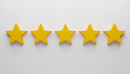 Five star rating on white background. Business services rating concept. 3d rendering