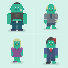 Zombie characters set. Exclusive Characters Pack. Vector Illustration