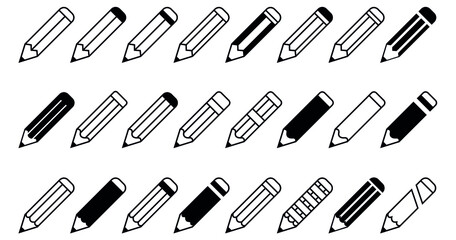 pencil icon set, pencil vector for graphic design, logo, web site, social media, mobile app, ui illustration, black and white pen symbol