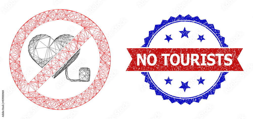 Poster mesh net forbidden pacemaker frame illustration, and bicolor scratched no tourists watermark. flat m