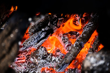 closeup bonfire, eco wood burning photo