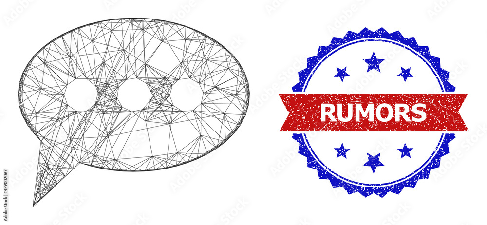 Poster net mesh forum message model icon, and bicolor rubber rumors seal stamp. flat model created from for
