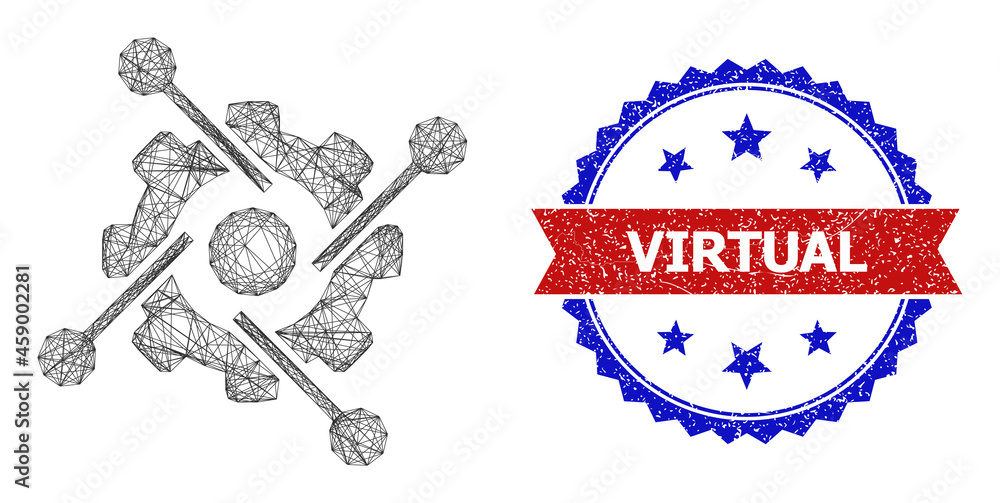 Poster net hitech industry carcass icon, and bicolor scratched virtual seal. flat framework created from hi