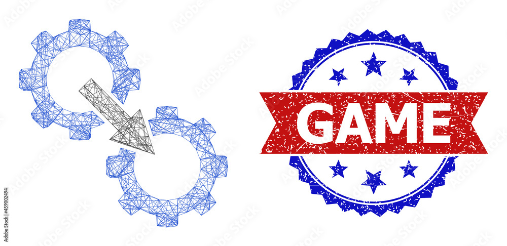 Aufkleber net gears integration carcass icon, and bicolor grunge game watermark. flat carcass created from gea
