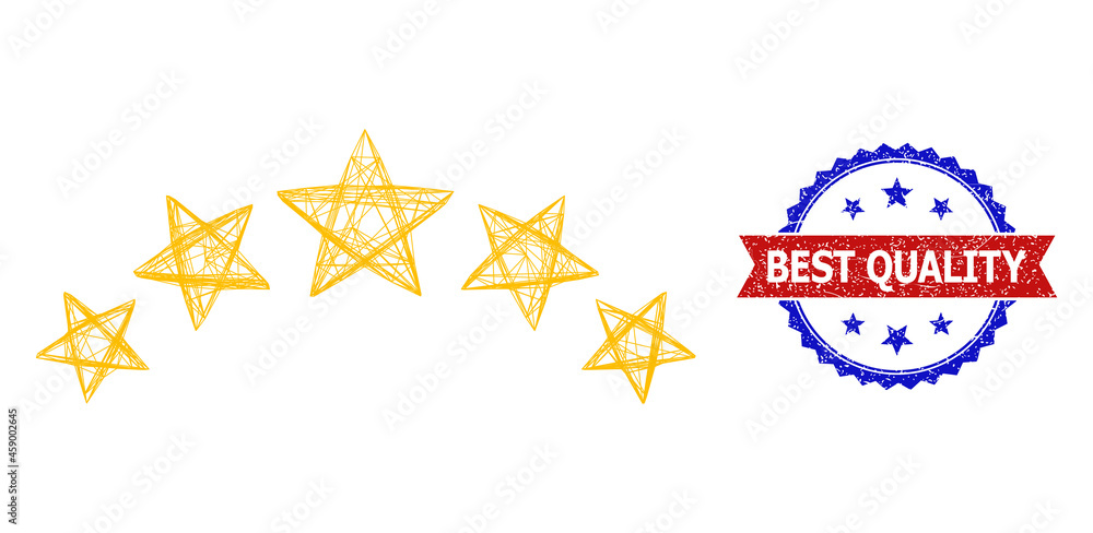 Aufkleber crossing mesh star rating wireframe icon, and bicolor dirty best quality seal stamp. flat mesh creat