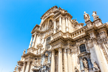 Fototapeta na wymiar Facade of the cathedral church of Saint Mary in Murcia, Spain, Europe