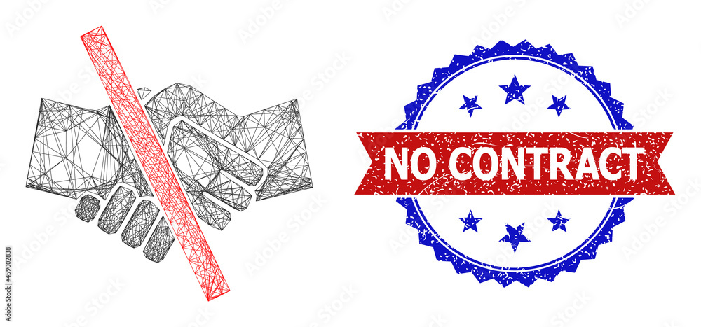 Aufkleber mesh net resrtricted handshake frame illustration, and bicolor scratched no contract stamp. flat fra