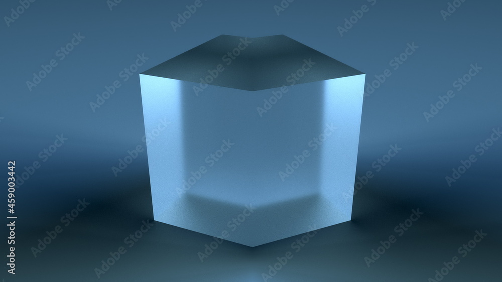 Poster geometric crystal with 3d render of matte surface. futuristic square minimalism with clean sides and