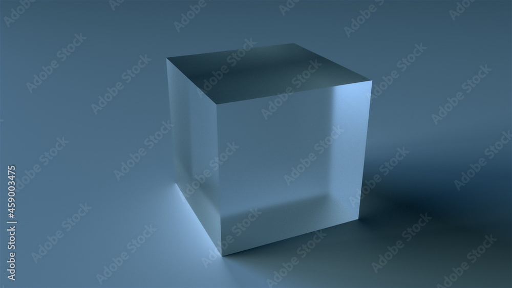 Poster geometric crystal with 3d render of matte surface. futuristic square minimalism with clean sides and