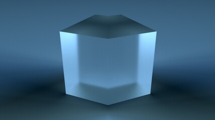 Geometric crystal with 3d render of matte surface. Futuristic square minimalism with clean sides and visible shadow. Creative container for art exhibition and digital presentation