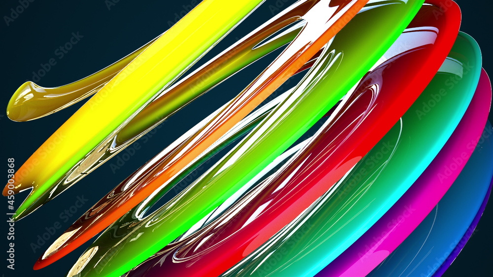 Poster spiral 3d render surface of abstract waves in space. pure colorful swirl with glass curved textures 