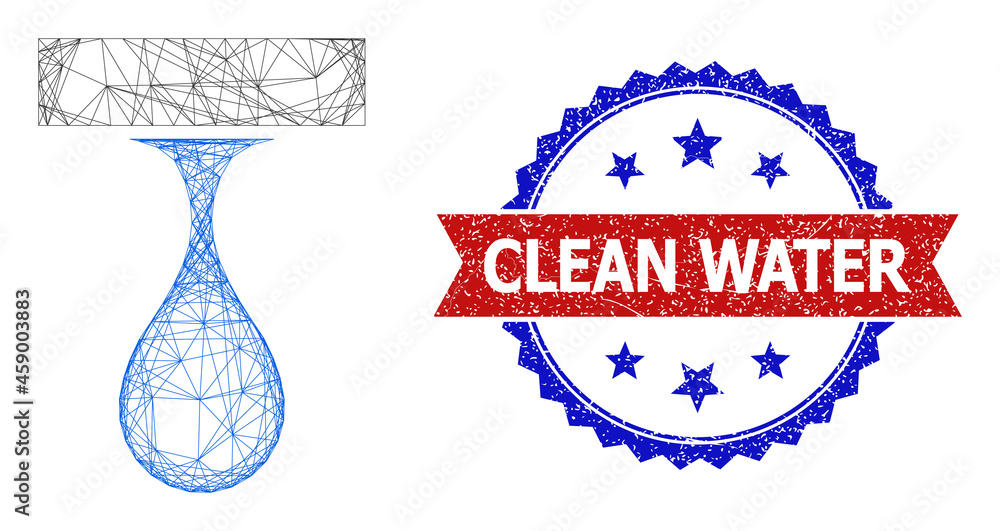 Poster net drip drop frame icon, and bicolor grunge clean water watermark. flat model created from drip dro
