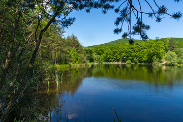 Fototapeta na wymiar Landscape of Sua Gabra Lakes at Lozenska Mountain, Bulgaria