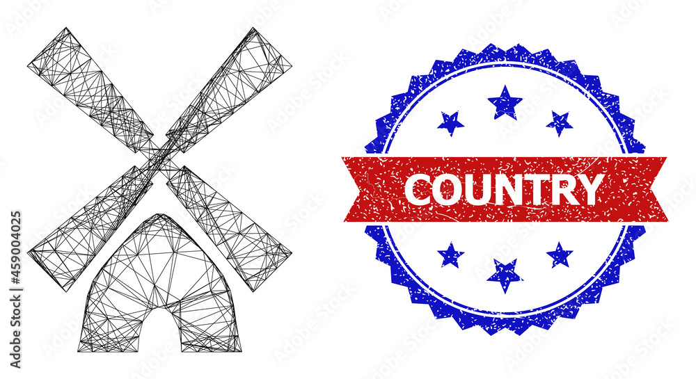 Aufkleber crossing mesh tower mill frame icon, and bicolor scratched country seal. flat frame created from tow