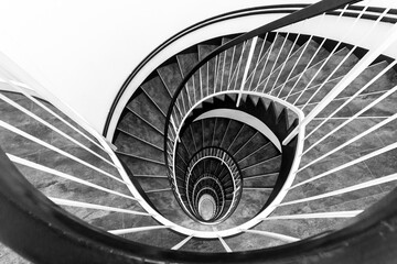 Sprial staircase forming a beautiful pattern like an open lotus flower - black and white version