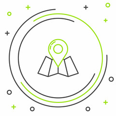 Line Folded map with location marker icon isolated on white background. Colorful outline concept. Vector