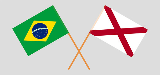 Crossed flags of Brazil and The State of Alabama. Official colors. Correct proportion