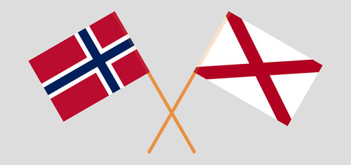 Obraz premium Crossed flags of Norway and The State of Alabama. Official colors. Correct proportion