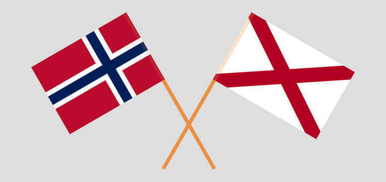 Crossed flags of Norway and The State of Alabama. Official colors. Correct proportion