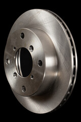 Ventilated car brake disc, with clipping path, isolated on black background