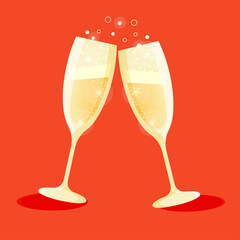 Vector illustration of two glasses of champagne. Cristmas, New years, Valentin day. 
