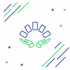 Line Hand holding playing cards icon isolated on white background. Casino game design. Colorful outline concept. Vector