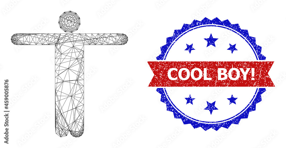 Poster mesh net welcome person model icon, and bicolor unclean cool boy! watermark. flat model created from
