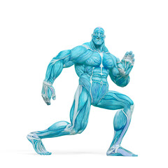 bodybuilder muscle maps is doing a free robot dance in white background