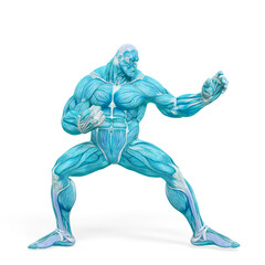 bodybuilder muscle maps is doing a mma fighter in white background