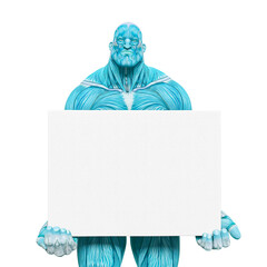 bodybuilder muscle maps is holding a white sign in white background