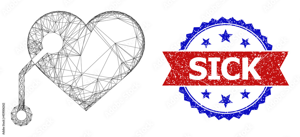 Poster net pacemaker framework illustration, and bicolor grunge sick seal. flat framework created from pace
