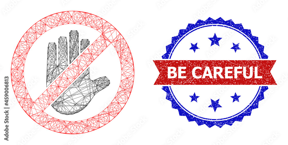 Poster network do not touch wireframe icon, and bicolor textured be careful seal stamp. flat model created 