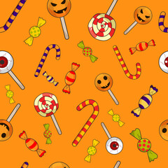 seamless pattern for halloween. pattern with sweets for Halloween. vector background with candies and lollipops.
