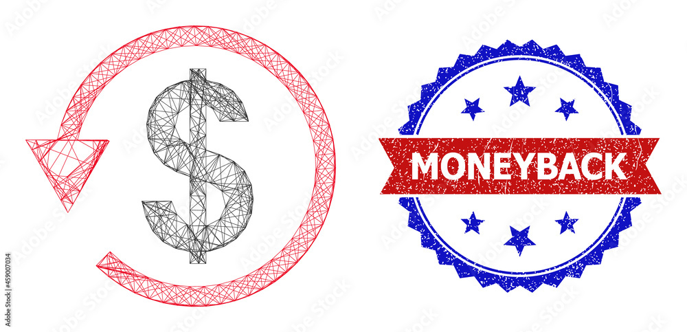 Aufkleber mesh net dollar chargeback model icon, and bicolor scratched moneyback watermark. flat mesh created 