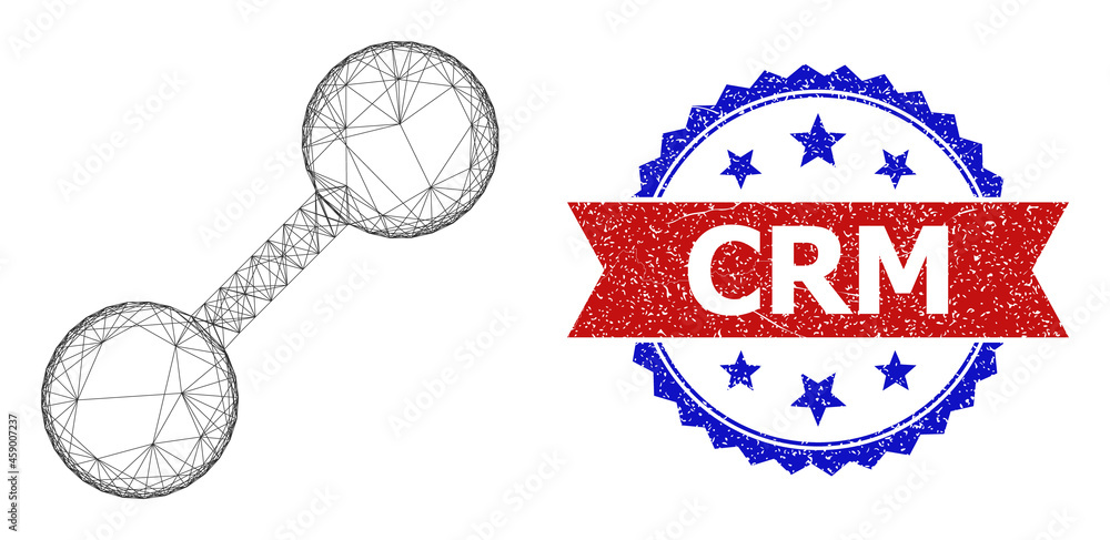 Poster network relation carcass icon, and bicolor unclean crm seal stamp. flat mesh created from relation i