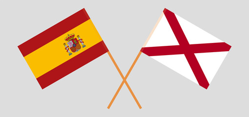 Crossed flags of Spain and The State of Alabama. Official colors. Correct proportion