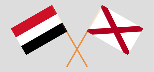 Fototapeta na wymiar Crossed flags of Yemen and The State of Alabama. Official colors. Correct proportion