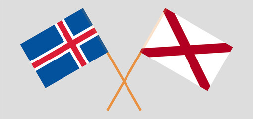 Obraz premium Crossed flags of Iceland and The State of Alabama. Official colors. Correct proportion