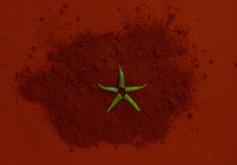 Moroccan flag portrayed with paprika and hot green chilly peppers, as a symbol for their spicy food...