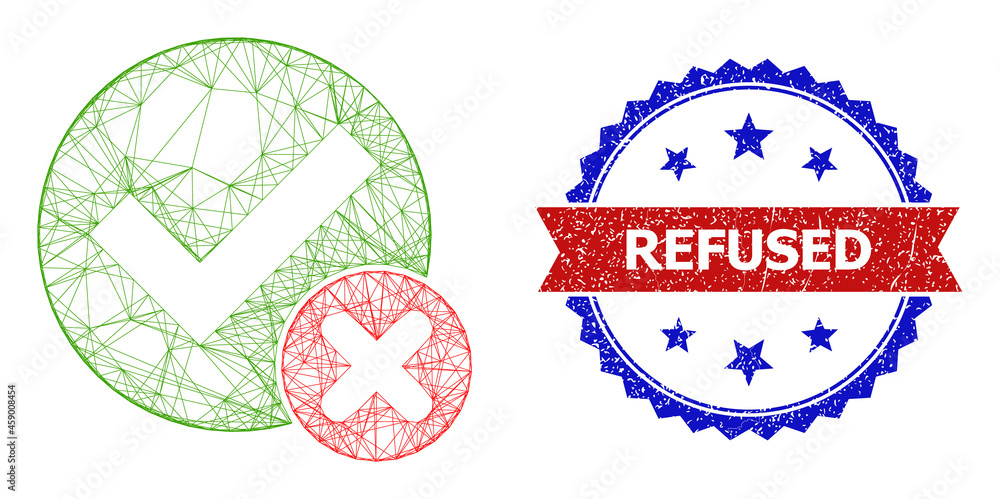 Aufkleber net false positive framework icon, and bicolor dirty refused seal stamp. flat frame created from fal