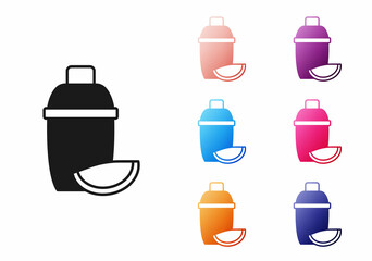 Black Cocktail shaker with lime icon isolated on white background. Set icons colorful. Vector