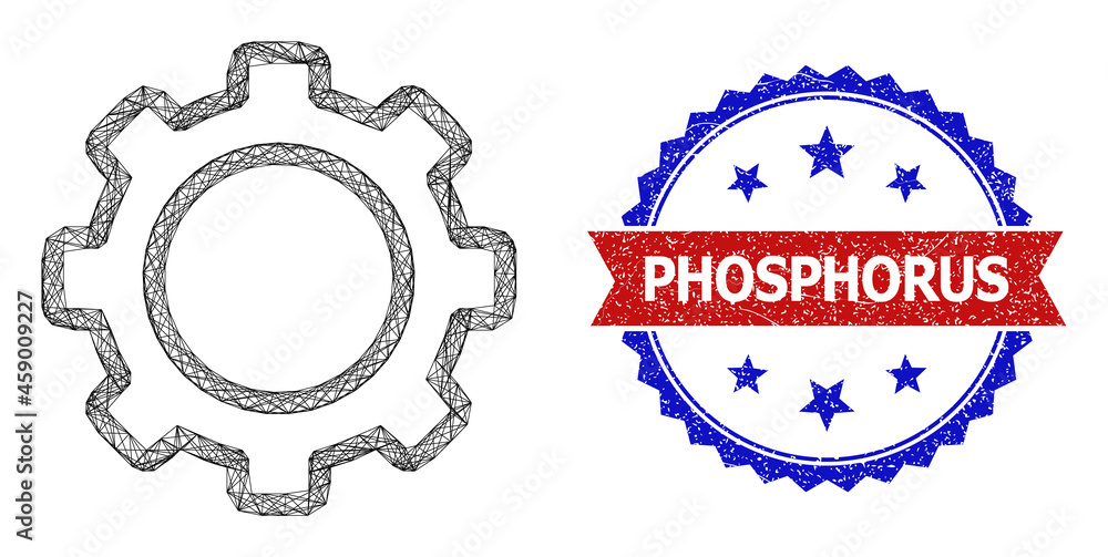 Poster network contour gear framework icon, and bicolor dirty phosphorus seal. flat framework created from 